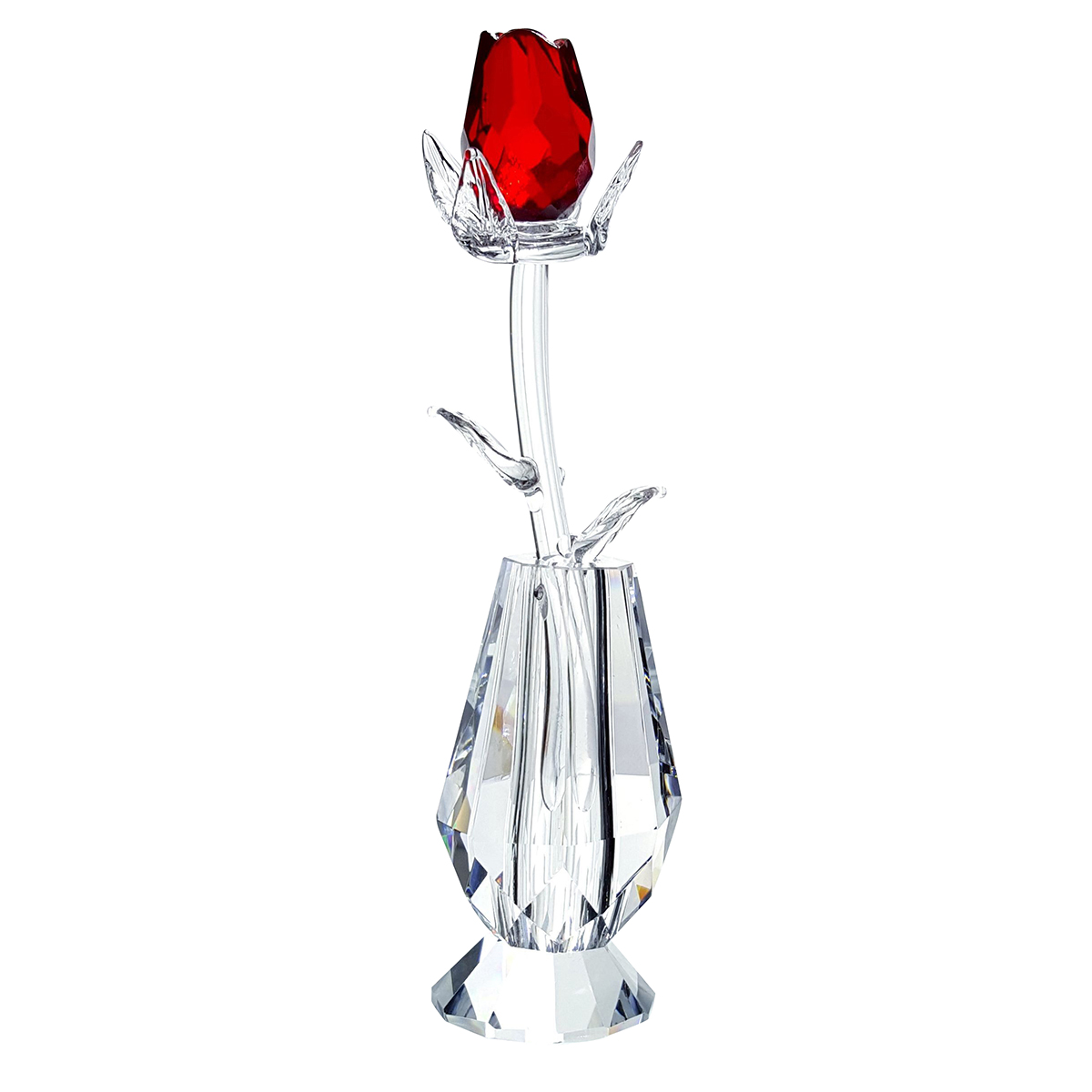Crystal Red Rose in Vase in Blue Velvet Box