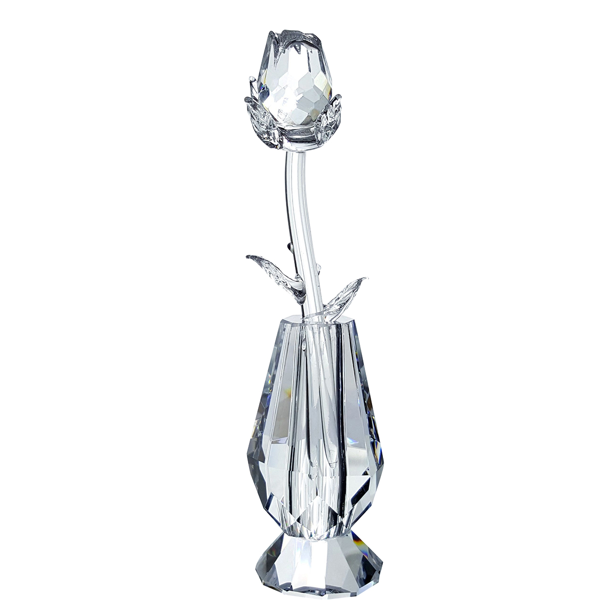 Crystal Rose in Vase in Blue Velvet Box