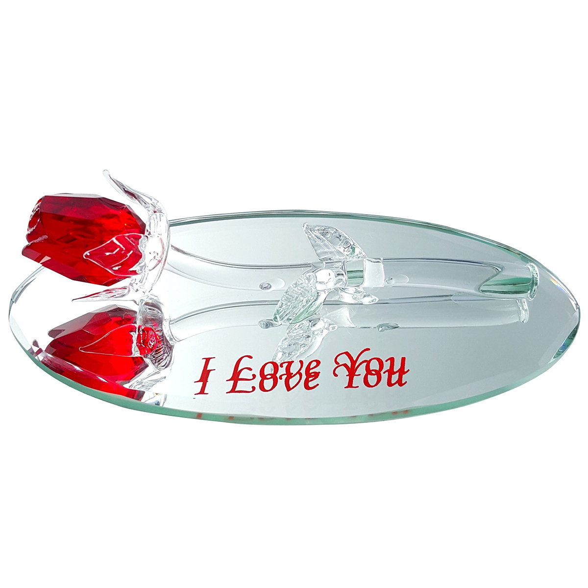 (image for) RETIRED ITEM - Crystal Red Rose on Oval Mirror "I Love You"